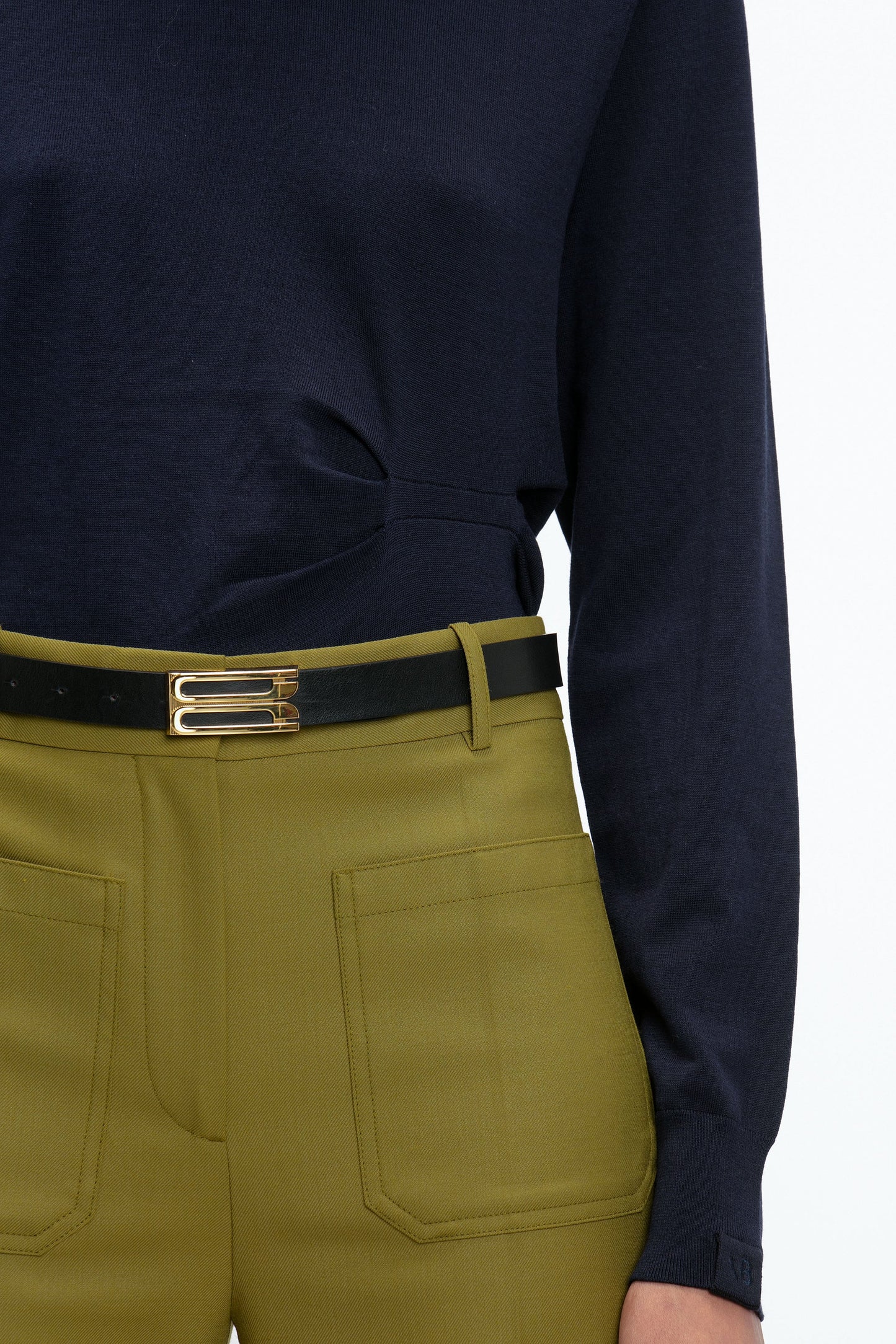 Draped Pleat Detail Crew Neck Top