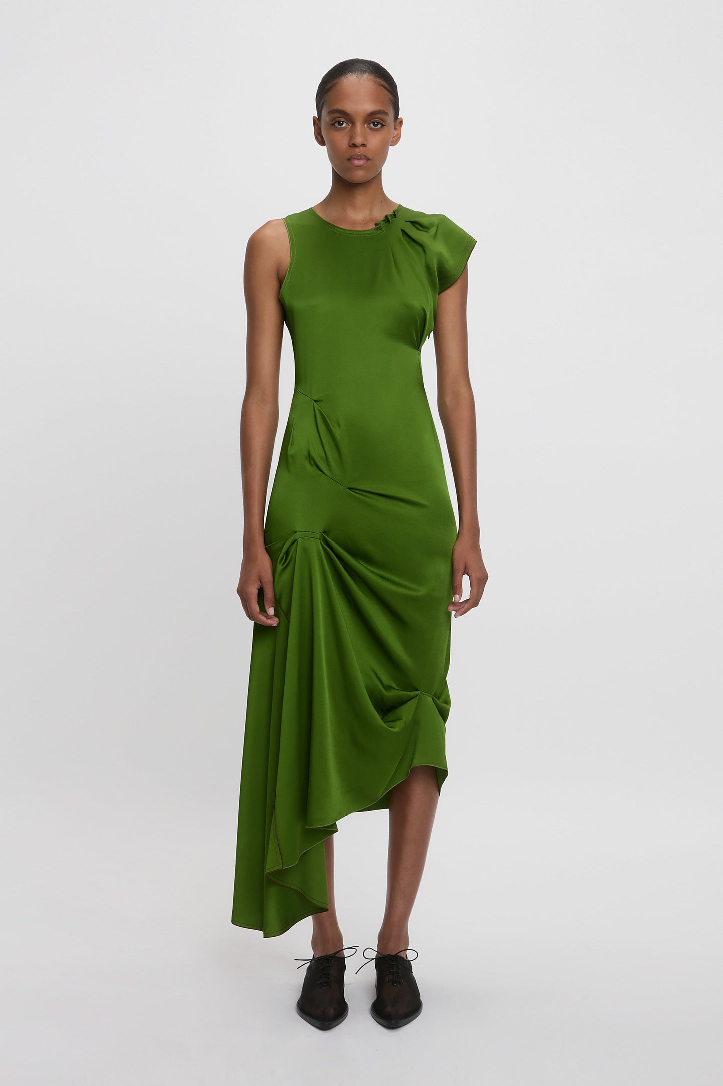 Draped Pleat Detail Midi Dress