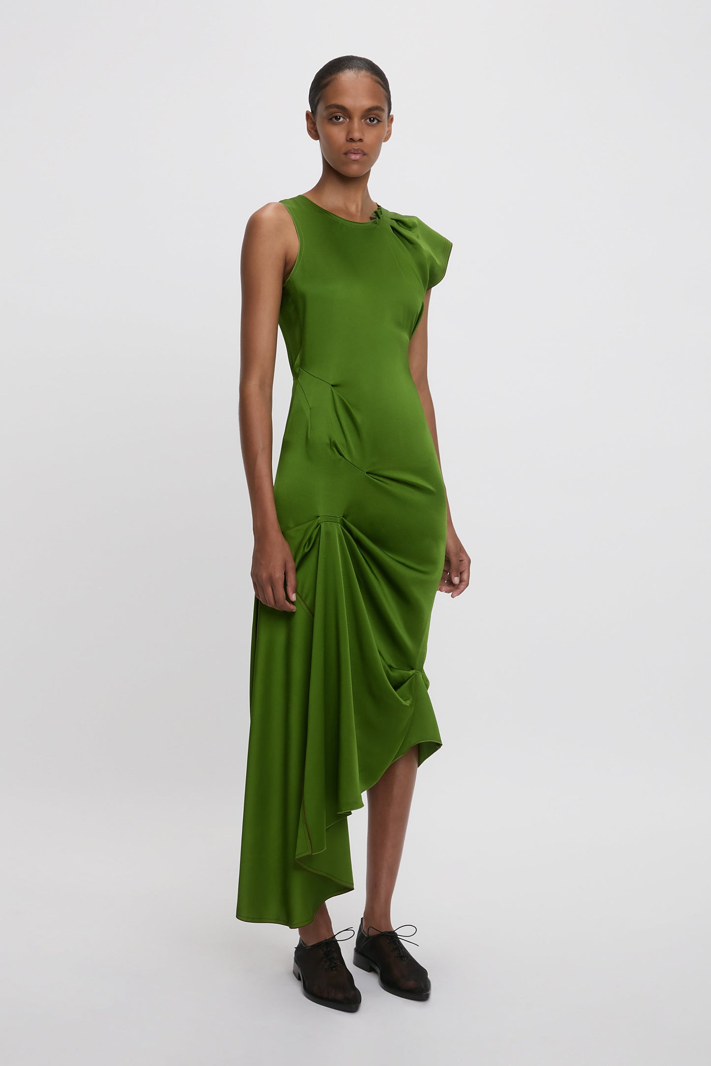 Draped Pleat Detail Midi Dress