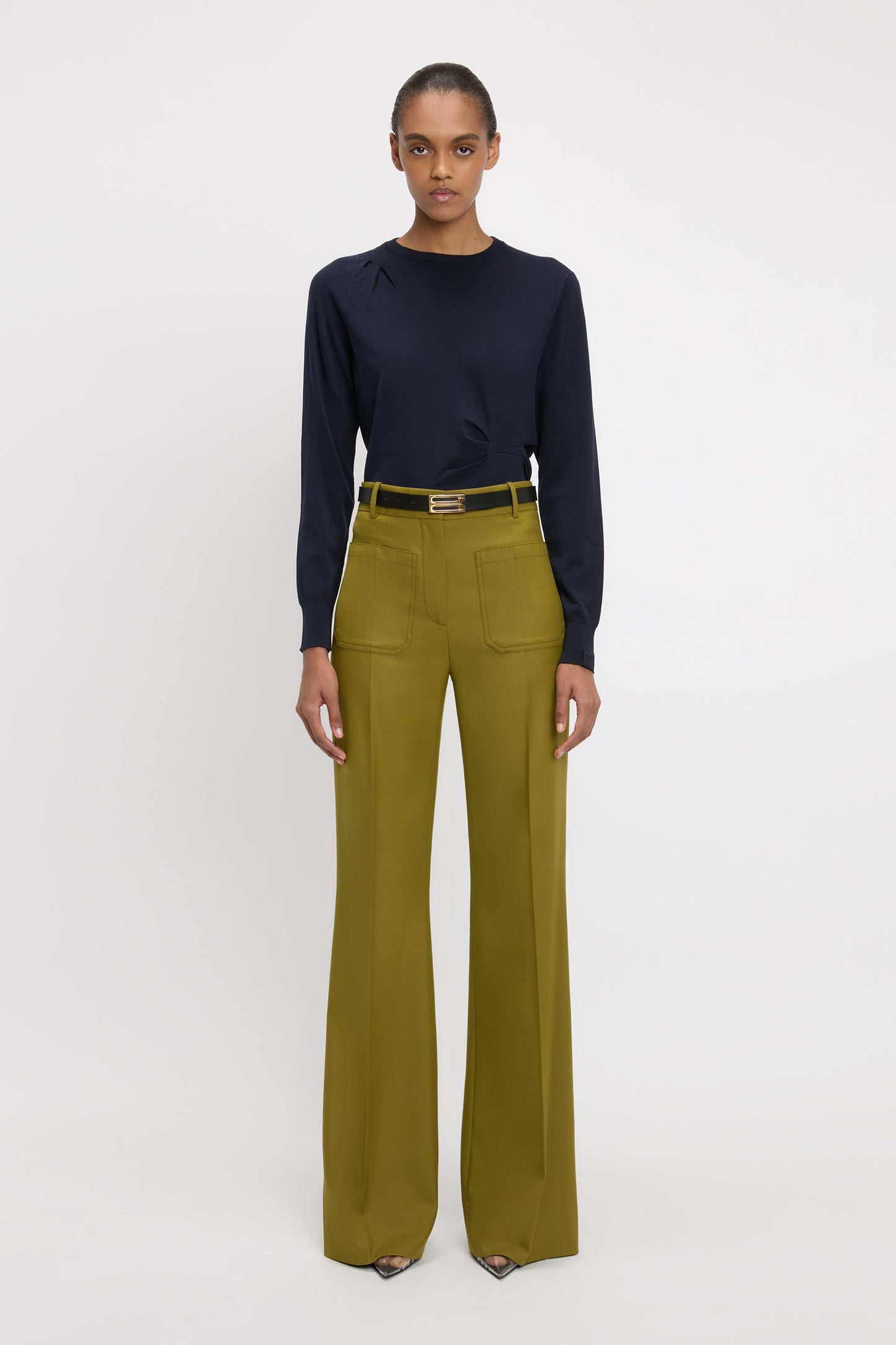 Draped Pleat Detail Crew Neck Top