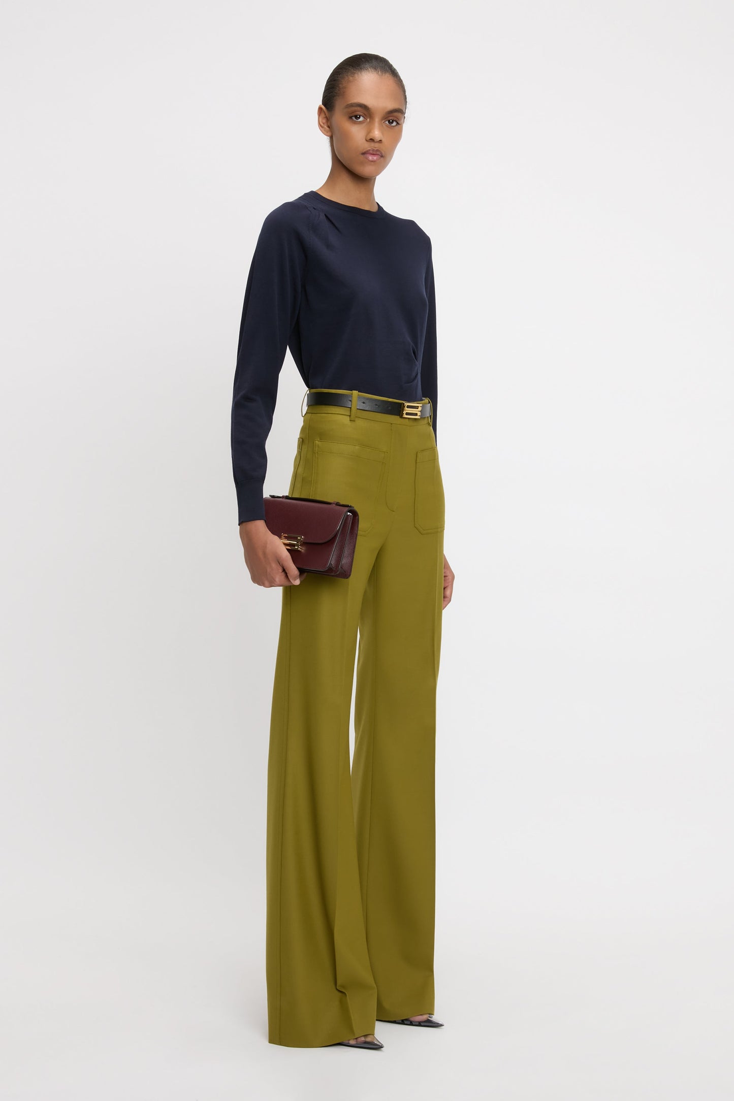 Draped Pleat Detail Crew Neck Top