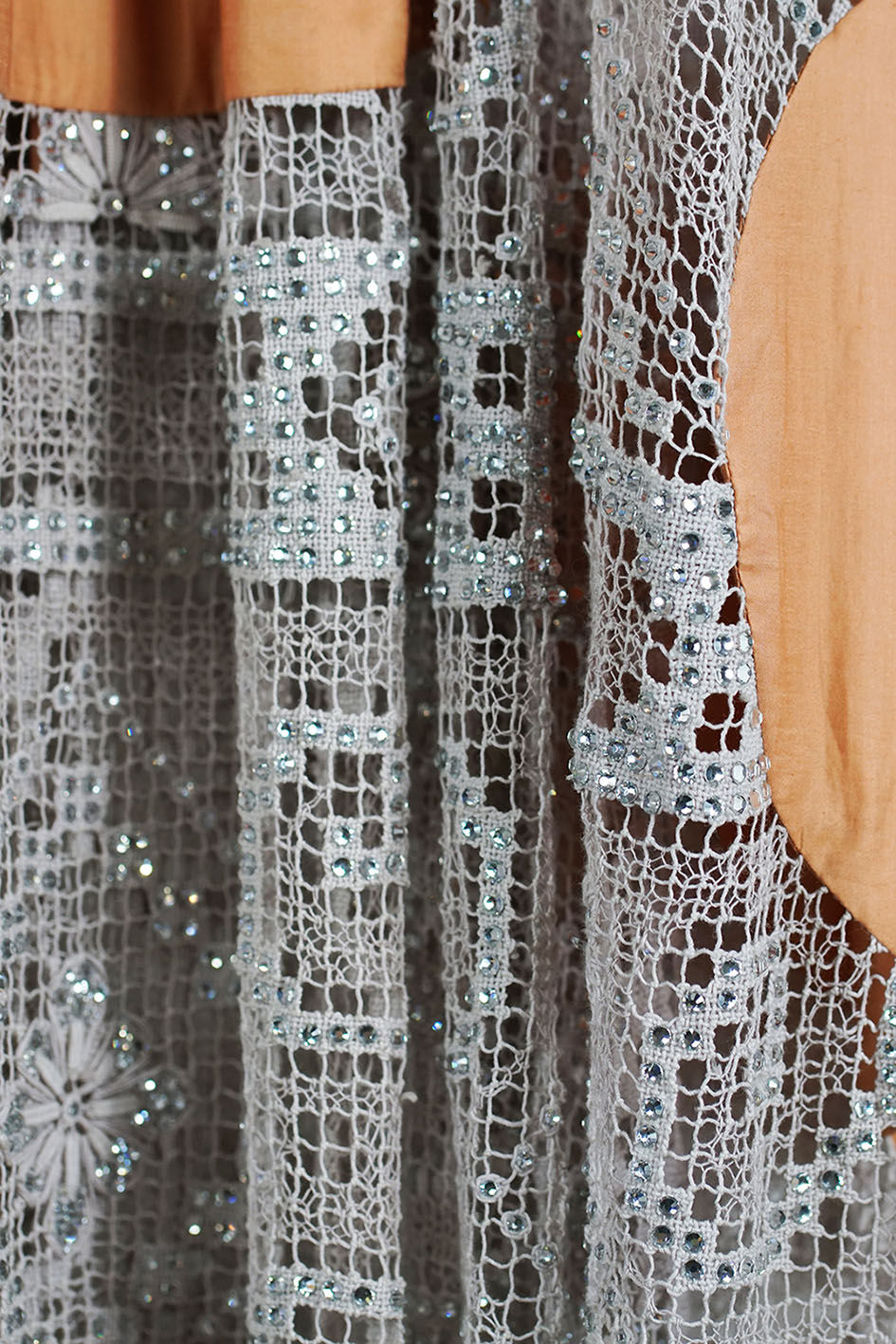 Vintage Filet Lace Crystal Dress