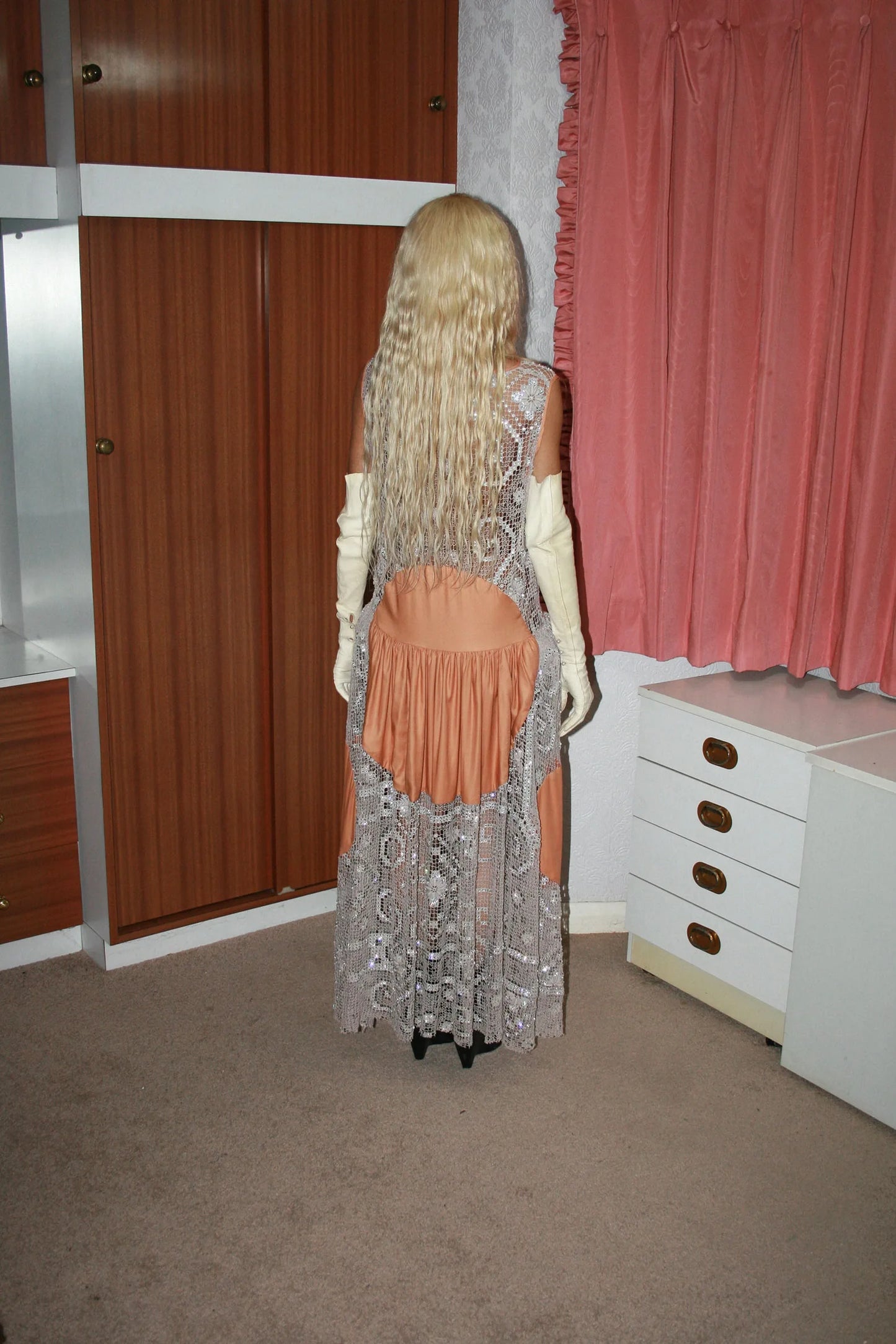 Vintage Filet Lace Crystal Dress