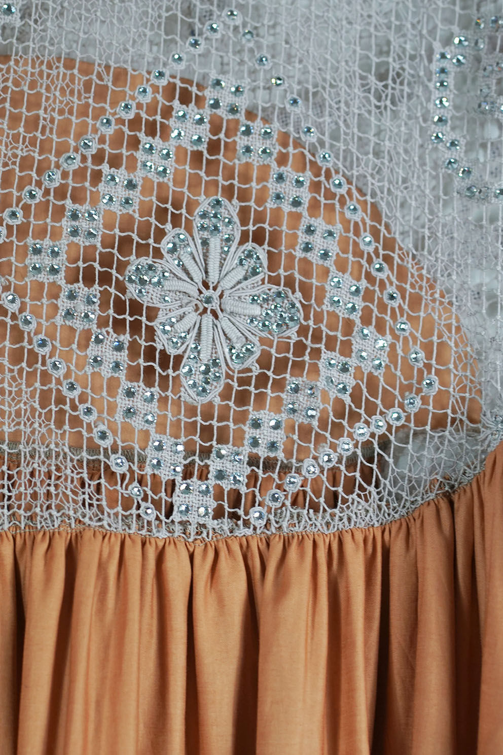 Vintage Filet Lace Crystal Dress