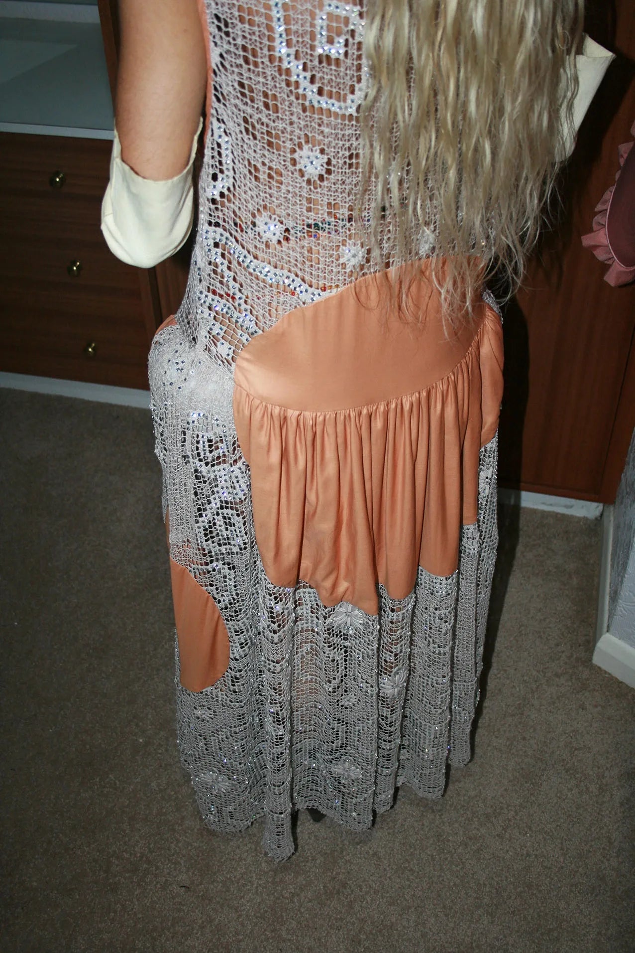 Vintage Filet Lace Crystal Dress