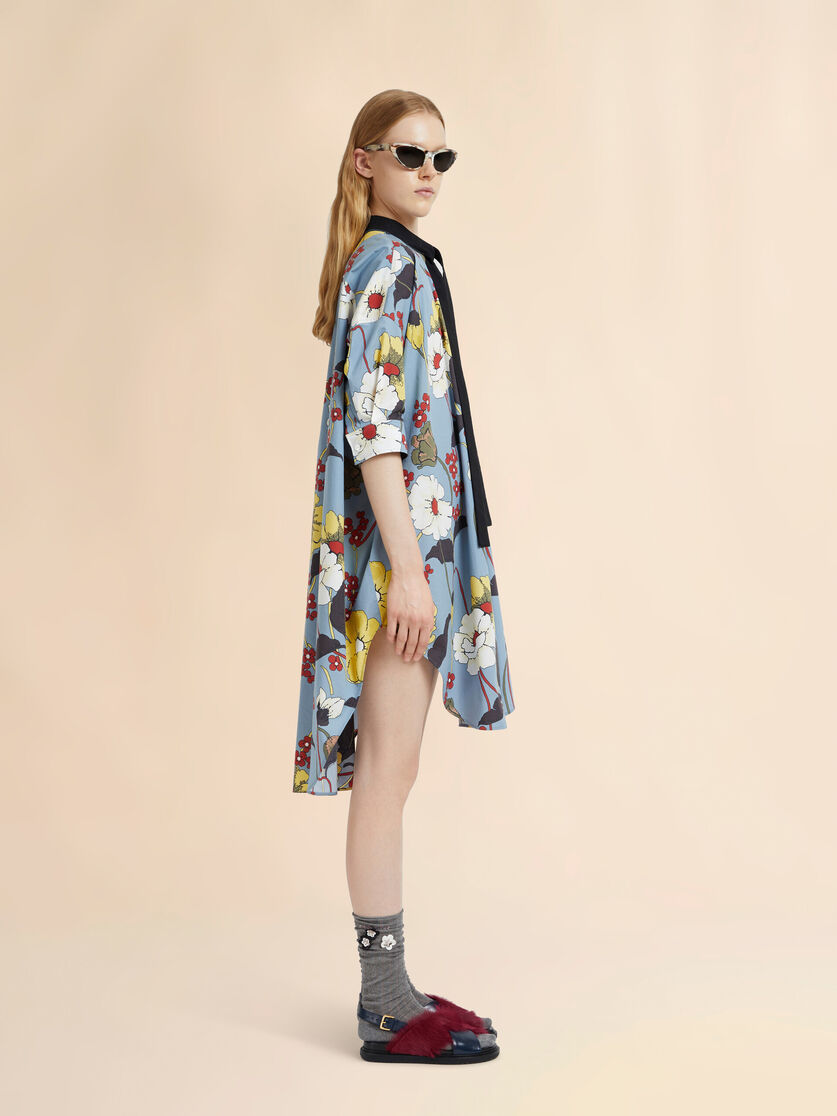 Blue Oversized Poplin Dress with Melodia print