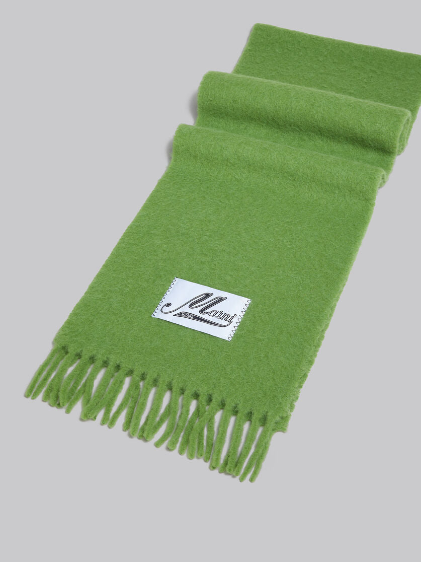 Green Brushed Alpaca Scarf with Fringes