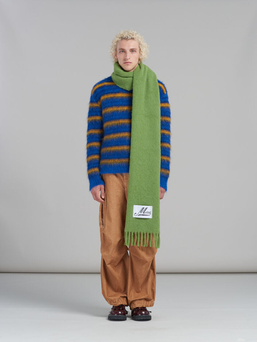 Green Brushed Alpaca Scarf with Fringes