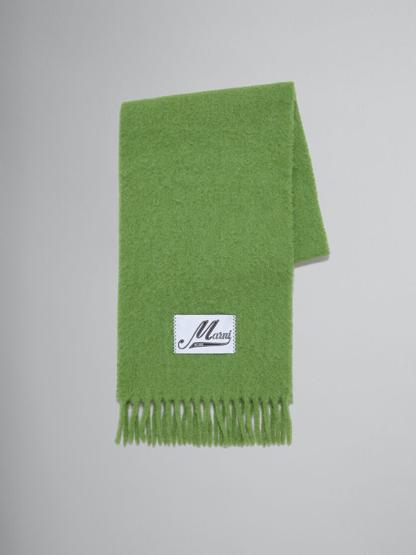 Green Brushed Alpaca Scarf with Fringes