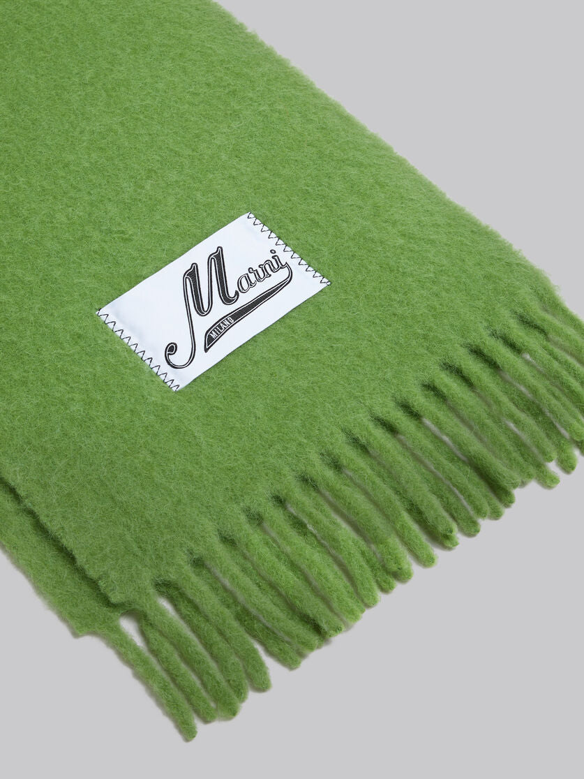 Green Brushed Alpaca Scarf with Fringes