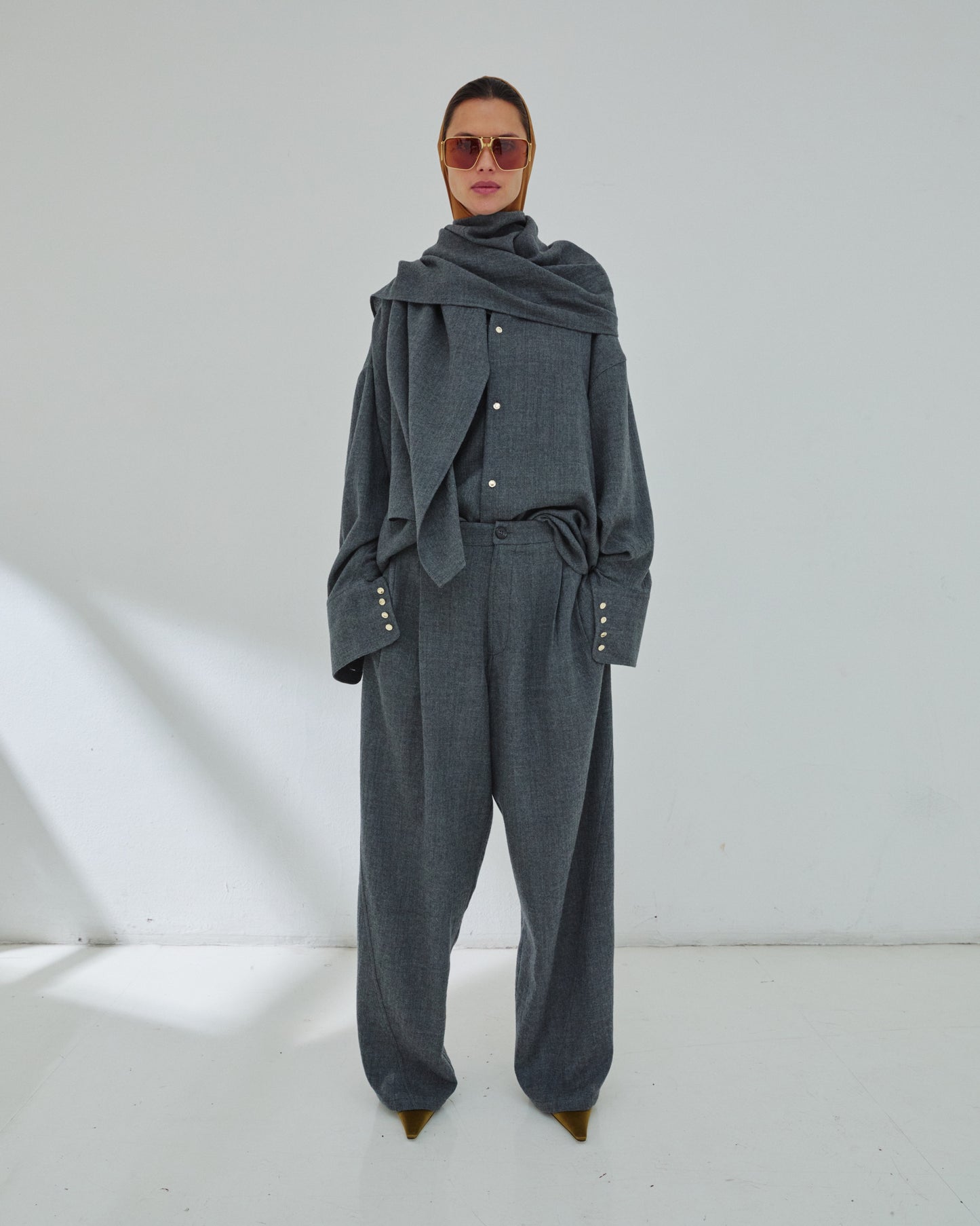 Georgia Detachable Scarf Japanese Wool Shirt