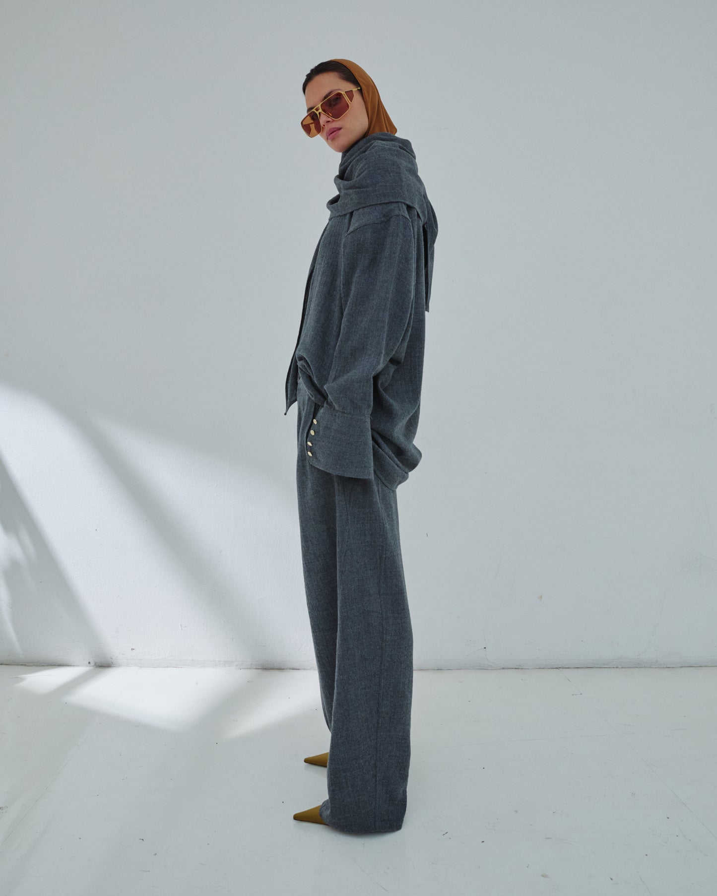 Georgia Detachable Scarf Japanese Wool Shirt
