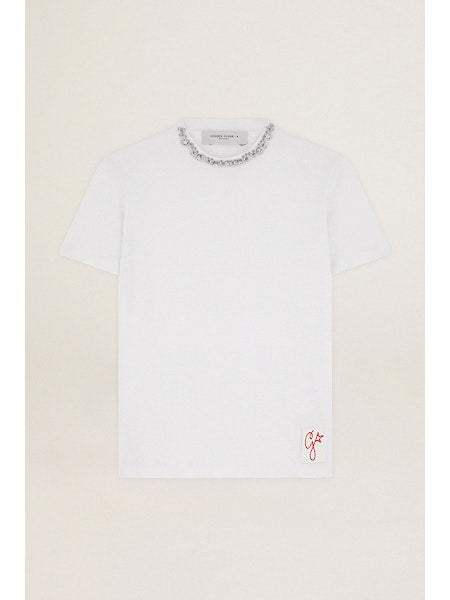 T-shirt in white with cabochon crystals