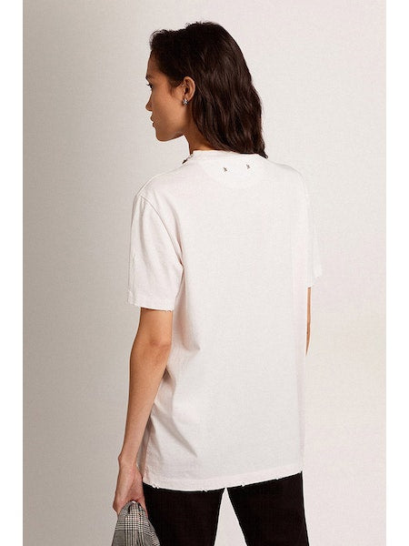 T-shirt in white with cabochon crystals