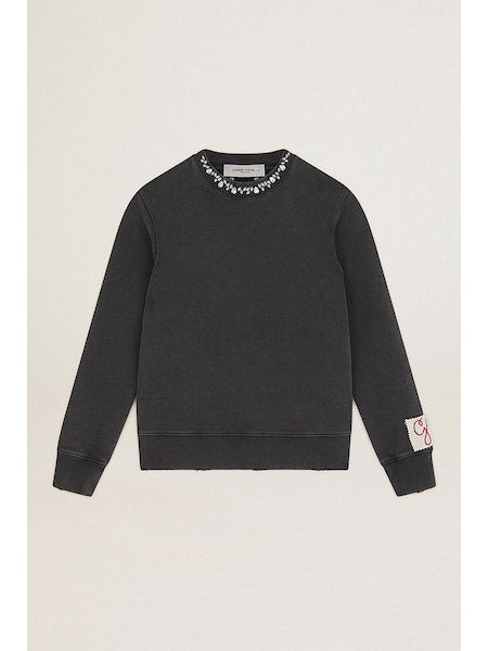 Sweatshirt in anthracite grey with cabouchon crystals