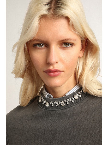 Sweatshirt in anthracite grey with cabouchon crystals