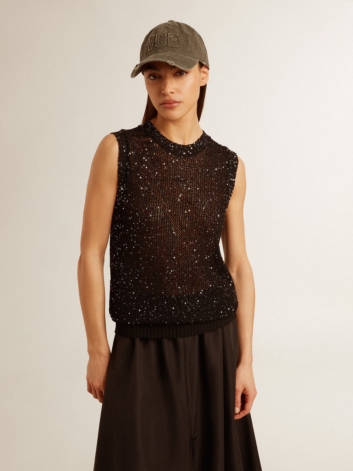 Journey Sequins Mesh Knit Tank Top