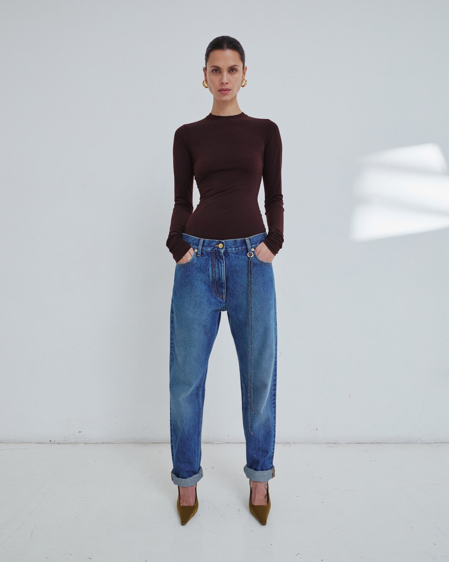 Naomi Chain Adorned Boyfriend Straight Leg Denim