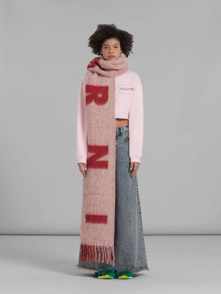 Pink Mohair and Wool Scarf with Maxi Logo