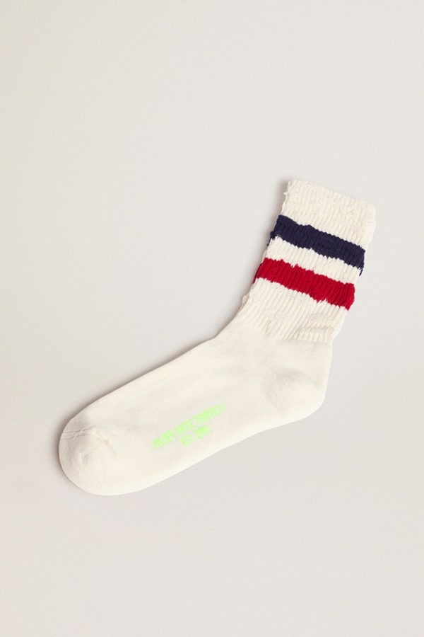 Vintage white socks navy /red stripe