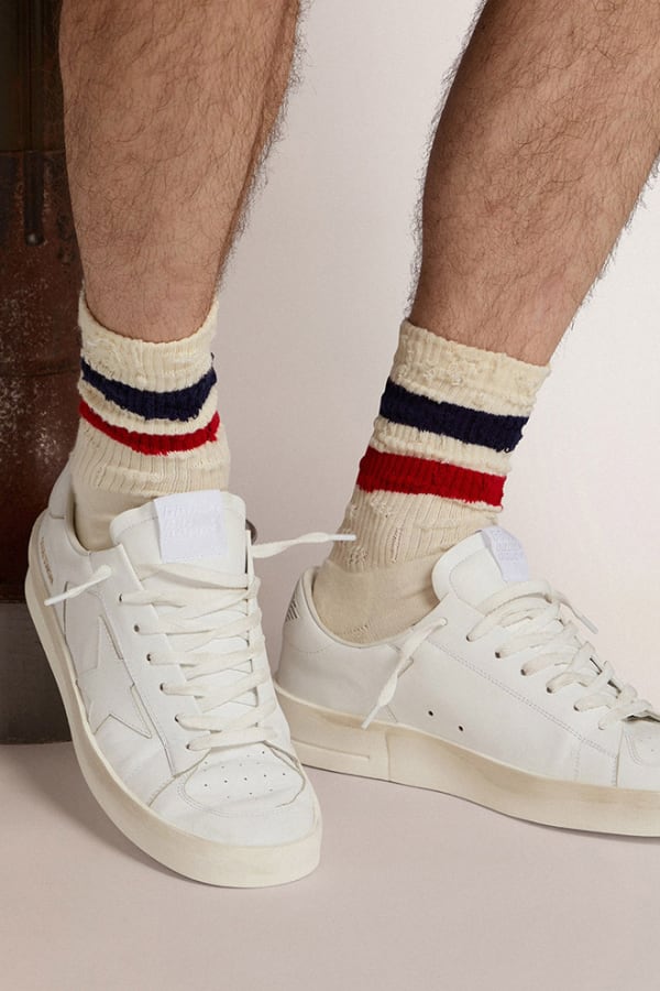 Vintage white socks navy /red stripe