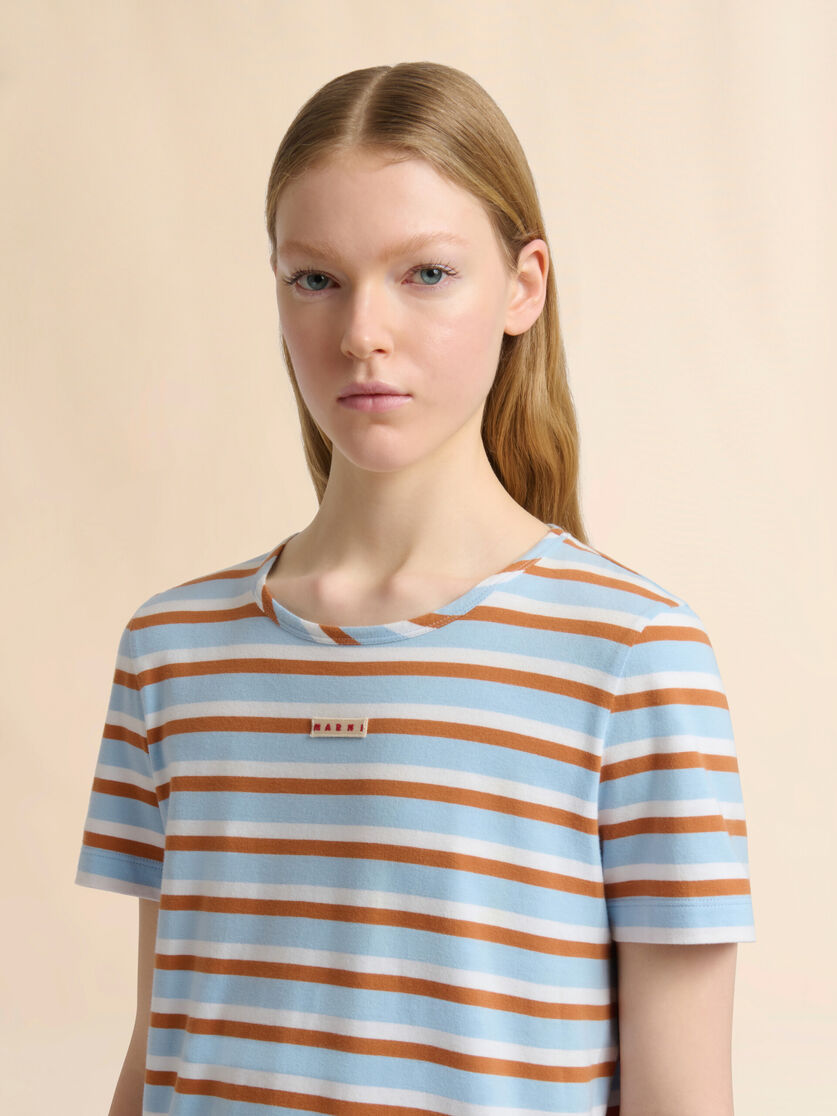 Blue and brown striped cotton T-shirt