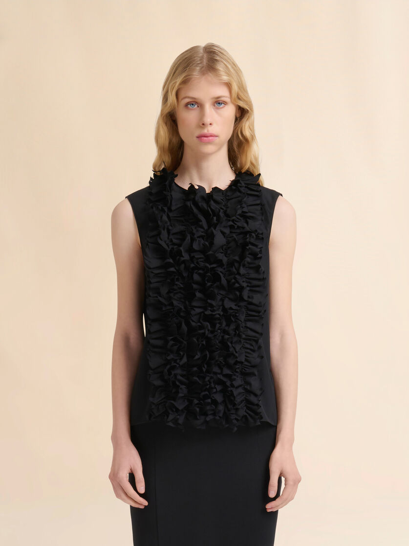 Ruffle Front Poplin Top