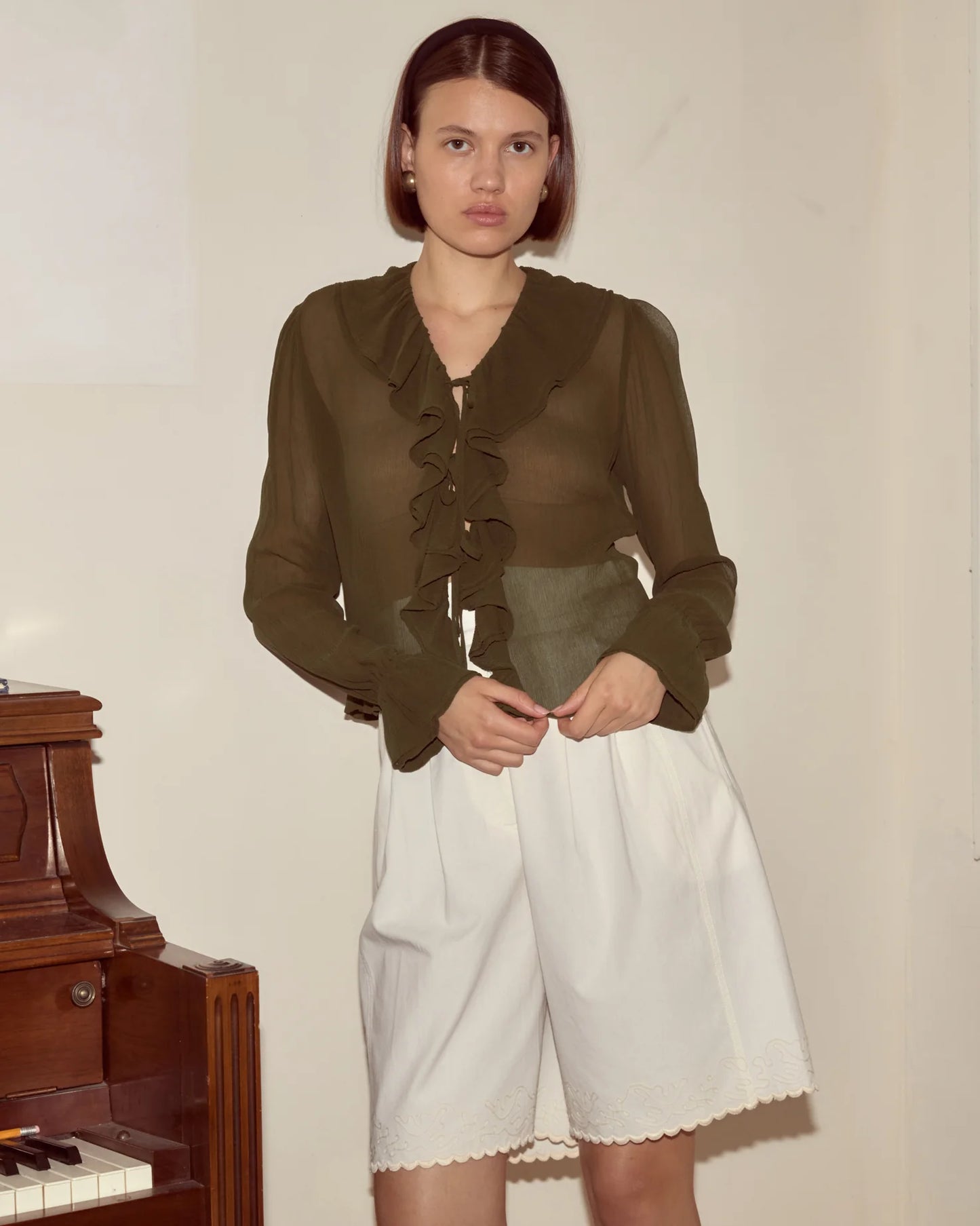 Flounce Blouse in Olive