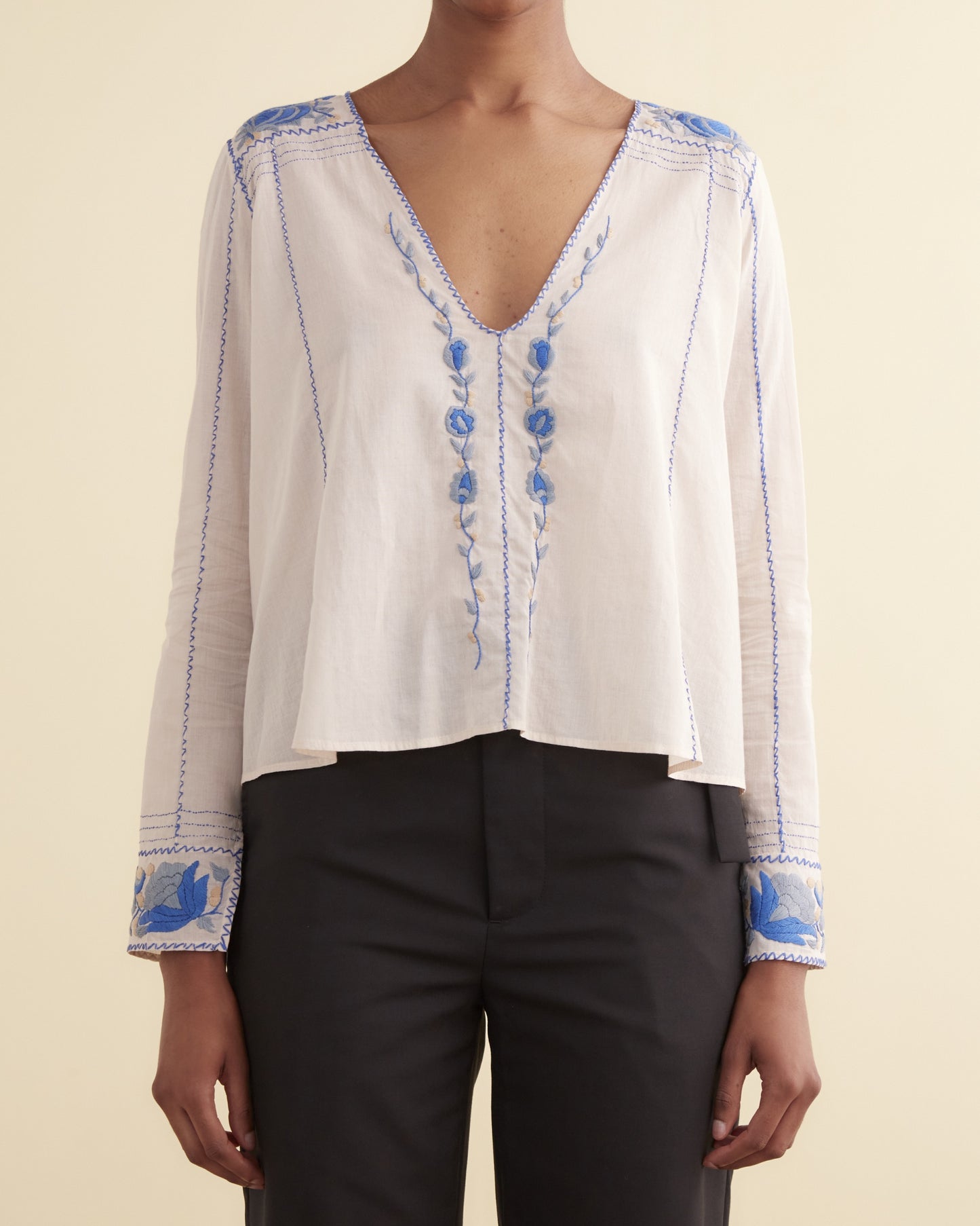Embroidered Cornflower Top