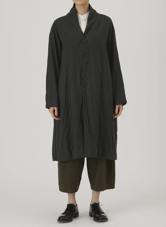 Washed Double-Sided Brushed Linen Canvas Long Coat