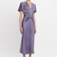Gathered V Neck Midi Dress