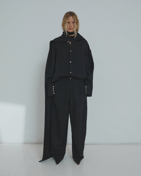 Black Phebe Wide Leg Japanese Wool Pants