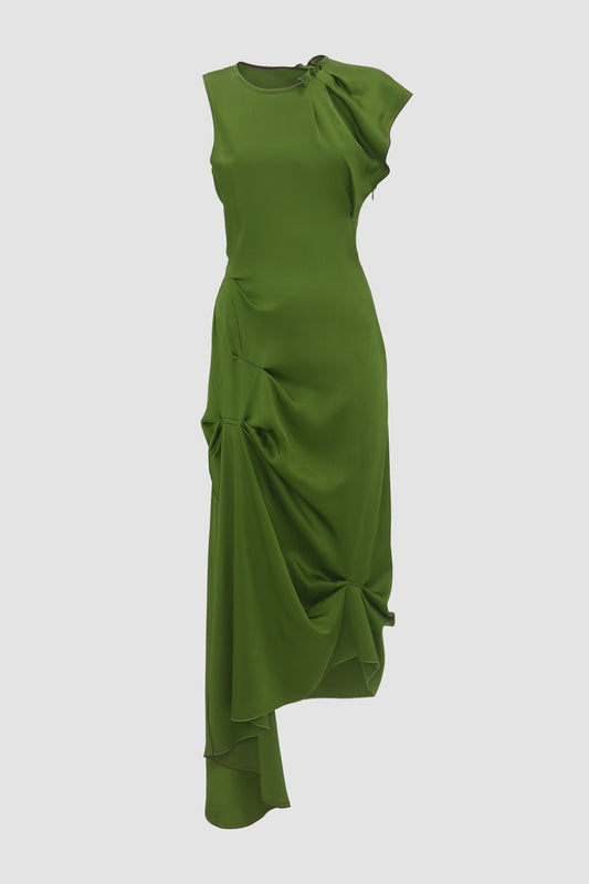 Draped Pleat Detail Midi Dress