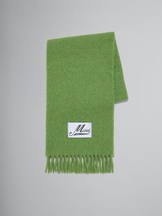 Green Brushed Alpaca Scarf with Fringes