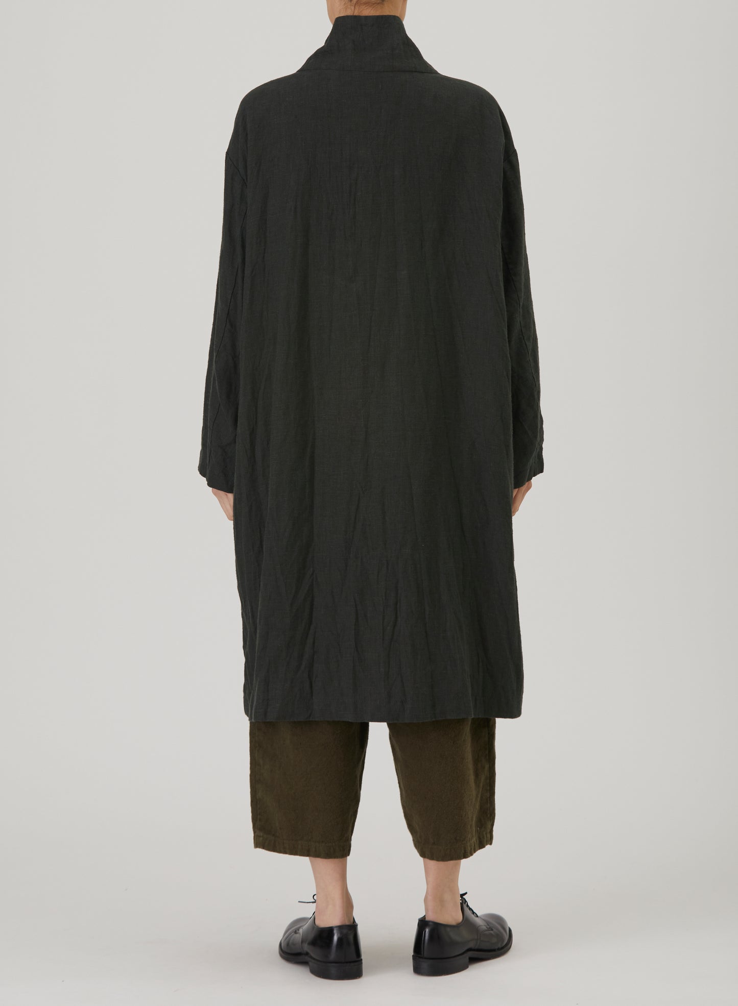 Washed Double-Sided Brushed Linen Canvas Long Coat