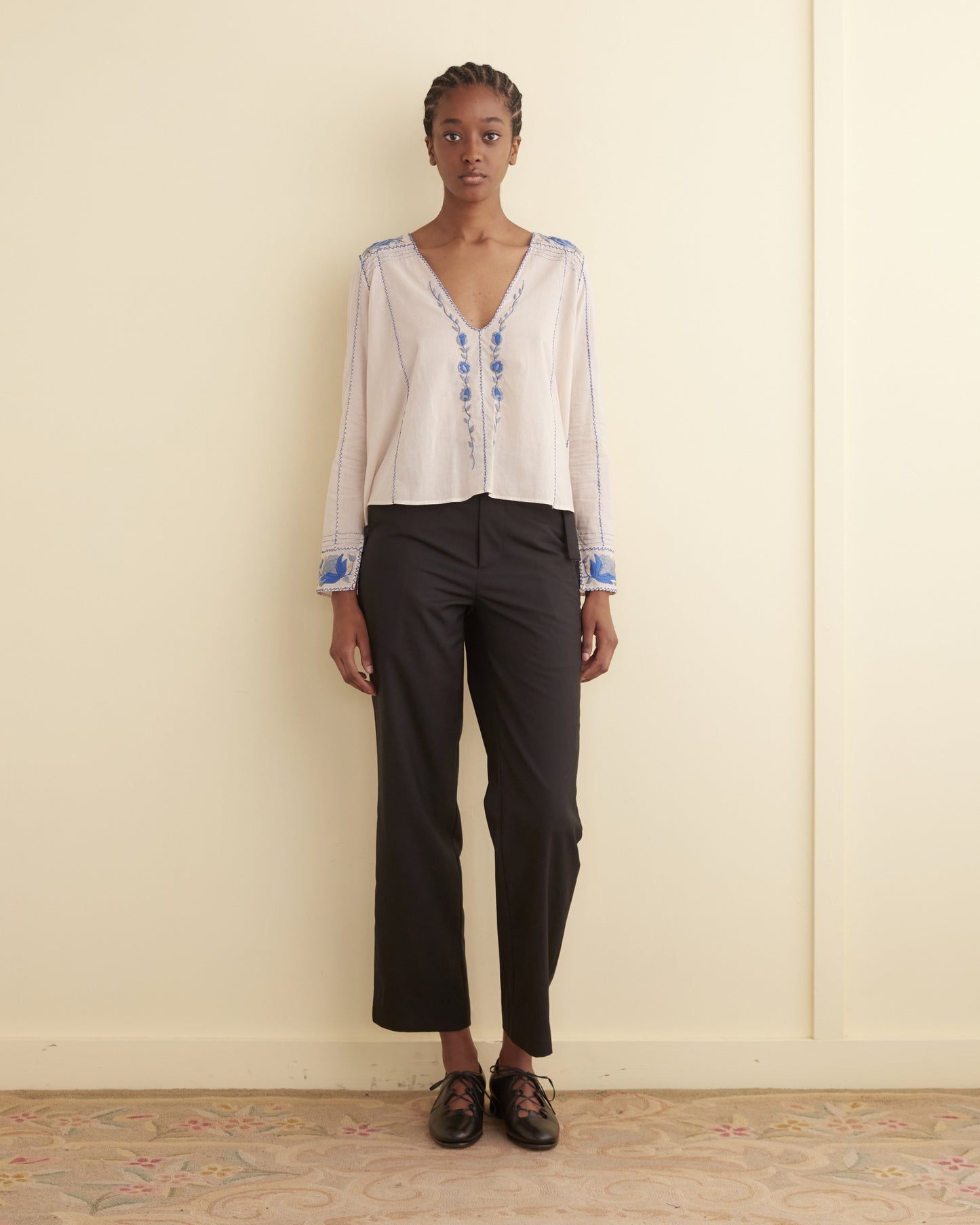 Embroidered Cornflower Top