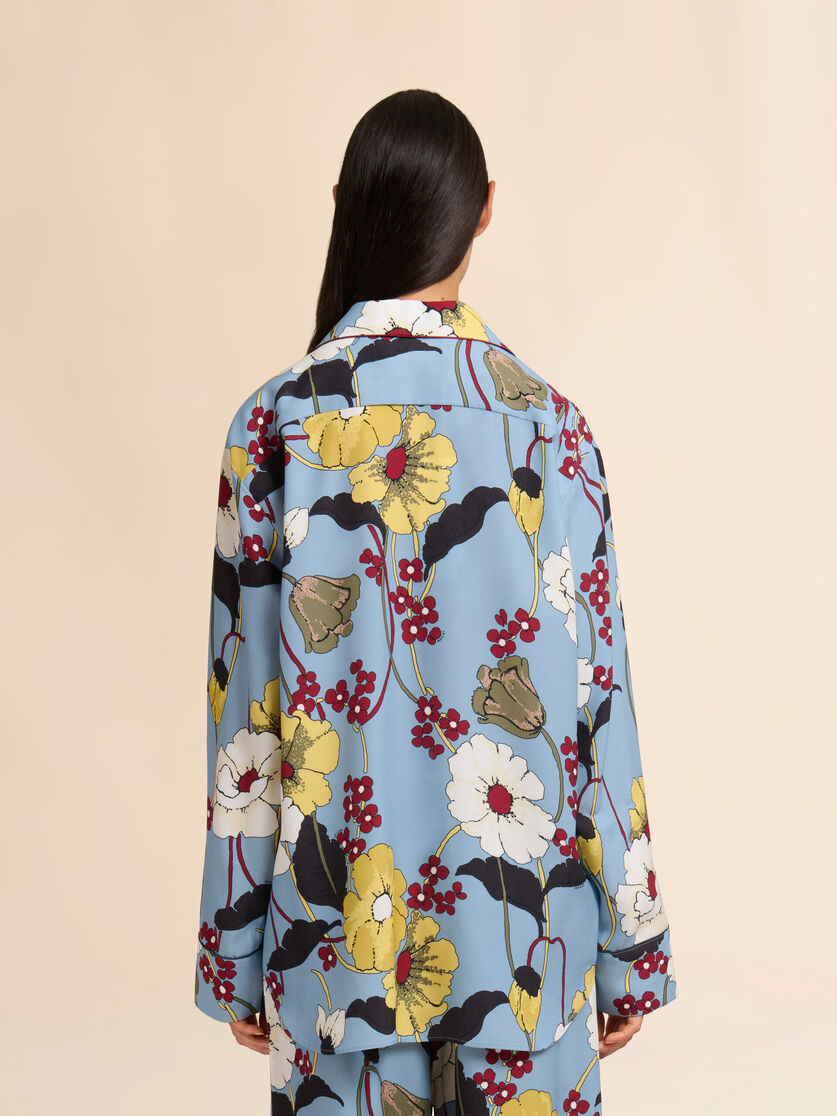 Blue Envers Satin Pyjama Shirt with Melodia print