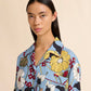 Blue Envers Satin Pyjama Shirt with Melodia print