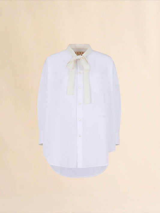 White Organic Cotton Shirt With Bow