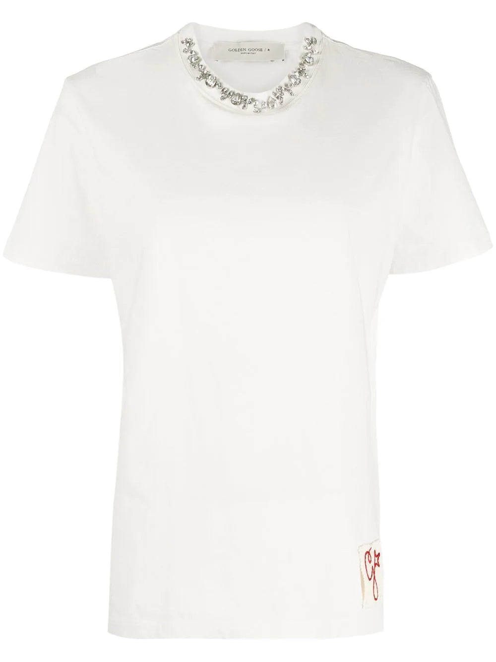 T-shirt in white with cabochon crystals