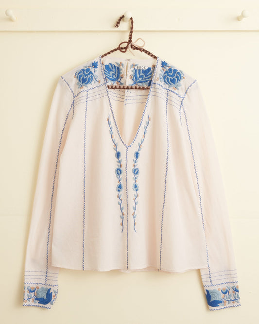 Embroidered Cornflower Top