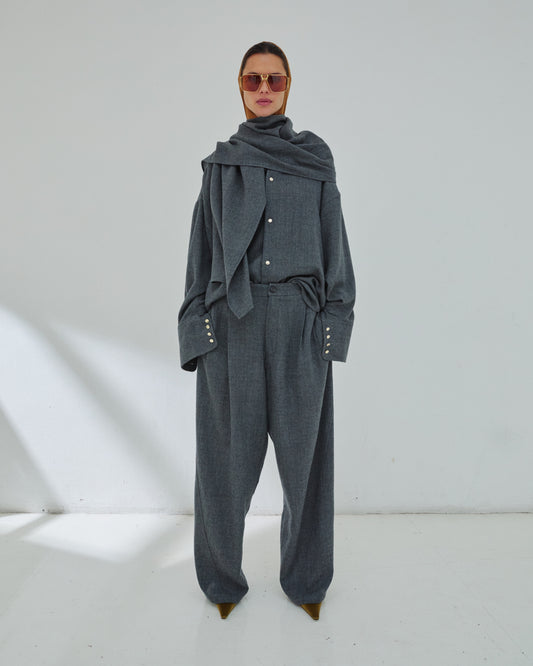 Georgia Detachable Scarf Japanese Wool Shirt