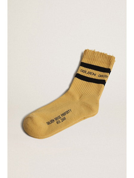 Distressed socks in Dark Sand with Stripes