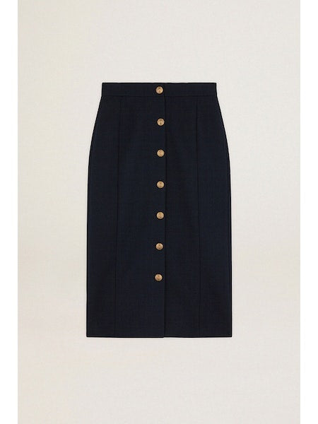 Gabardine Wool Buttoned Pencil Skirt