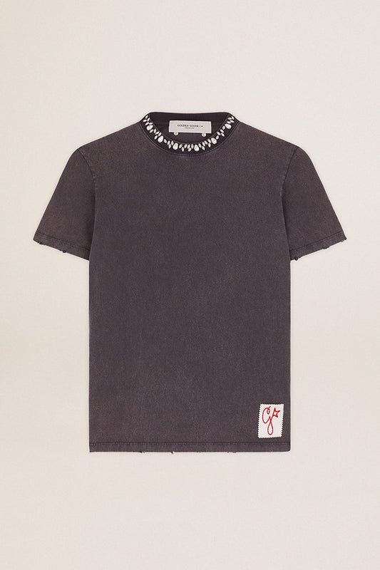 Golden T-Shirt in anthracite with cabochon crysyals