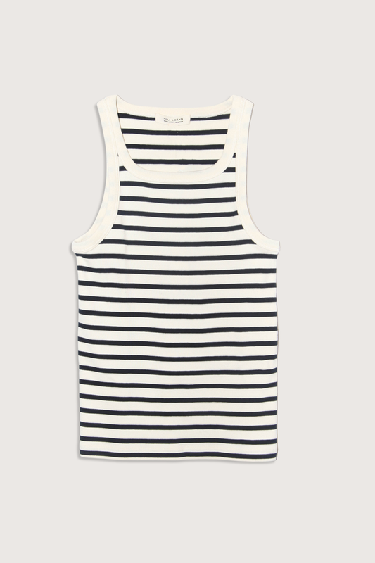 Jennifer Rib Tank in Ecru/ Black Stripe
