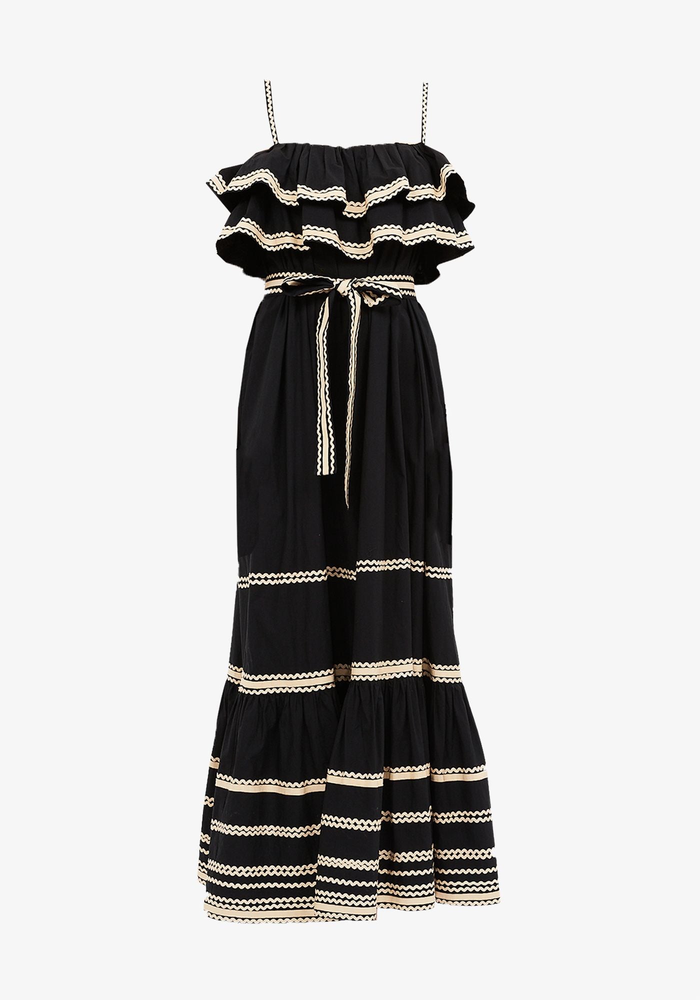 Lucian Waist Tie Long Dress in Noir