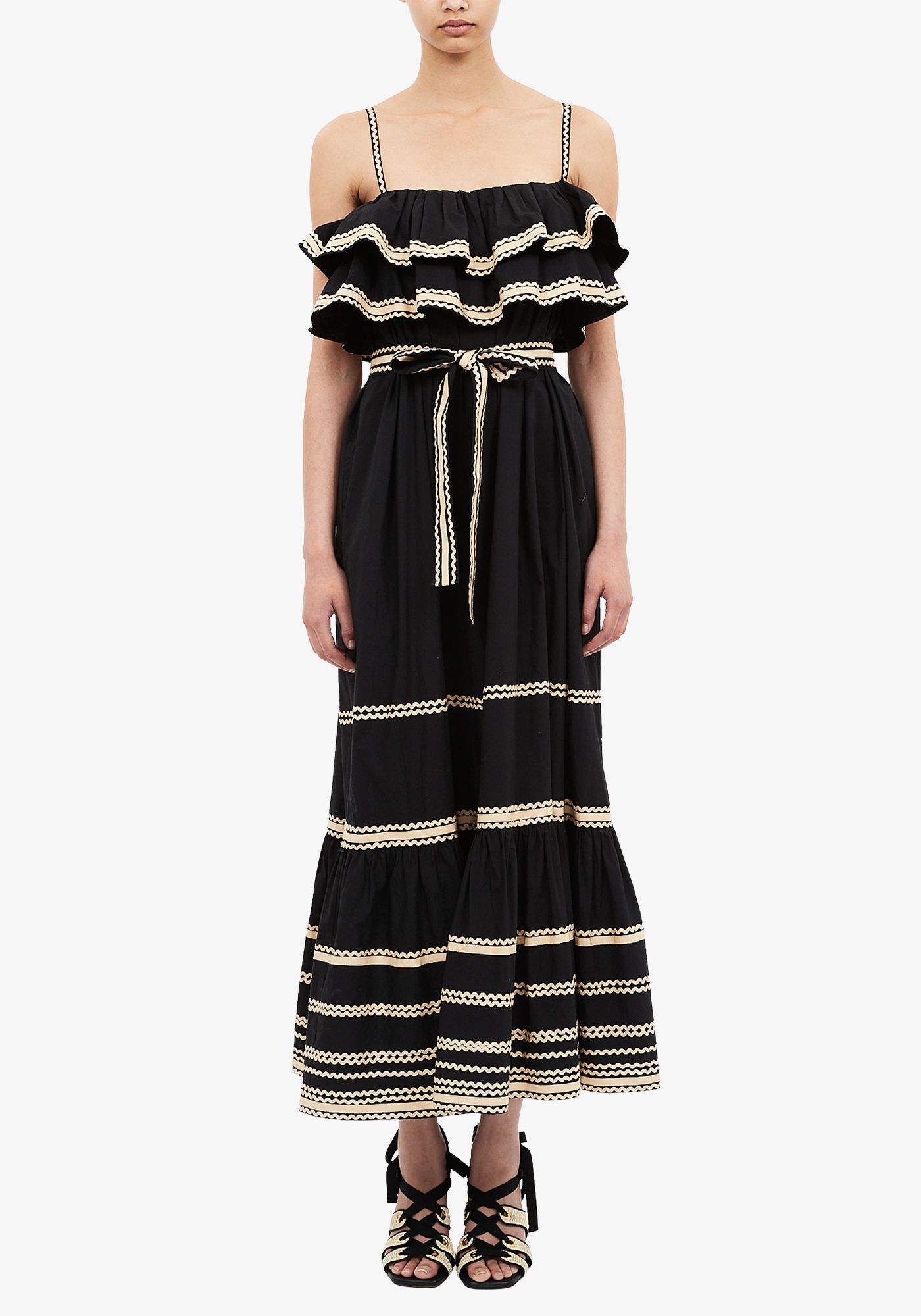 Lucian Waist Tie Long Dress in Noir