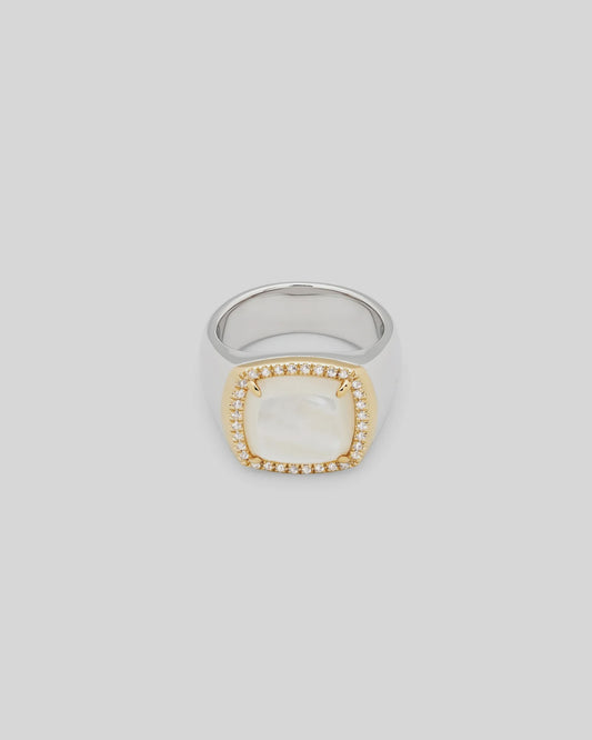 May Ring White MOP with Diamonds