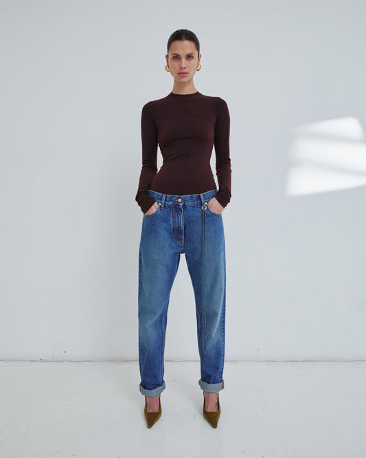 Naomi Chain Adorned Boyfriend Straight Leg Denim